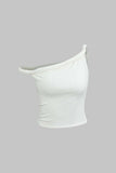 New Retails $57+ Basic Asymmetrical Twist Sleeveless Top by MIcas White Sz L