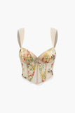 NEW MICAS Women Floral Corset Camisole White Mesh Crop Top Bustier Sexy Sleeveless Fashion Lingerie Slim Vest, Wheat (Light Beige), Sz S