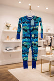 NEW Retails $43+, Sz 12-18 Mth Wiley Threads Ultra soft Lightweight Bamboo Viscose Full Zip Romper with fold-over hands & feet with non-slip grips, MIDNIGHT MOUNTAINS, Perfect for Summer Nights