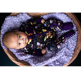 NEW Retails $43+, Sz 12-18 Mth Wiley Threads Ultra soft Lightweight Bamboo Viscose Full Zip Romper with fold-over hands & feet with non-slip grips, MIDNIGHT MOTHS, Perfect for Summer Nights