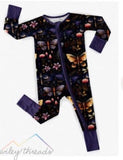NEW Retails $43+, Sz 12-18 Mth Wiley Threads Ultra soft Lightweight Bamboo Viscose Full Zip Romper with fold-over hands & feet with non-slip grips, MIDNIGHT MOTHS, Perfect for Summer Nights