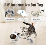 New Migipaws Interactive Cat Ball Toy Set, Fun Tracker, Automatic Rolling Chase Ball with Fluffy Tail, A Small Mice, Rechargeable（White）