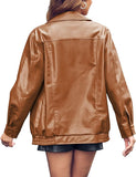 New Miladusa Womens Oversized Leather Jackets Faux Casual Zip Up Trendy Bomber Motorcycle Jacket with Pockets Brown, Sz M! Retails $87+