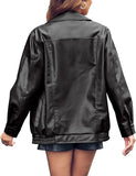 New Miladusa Womens Oversized Leather Jackets Faux Casual Zip Up Trendy Bomber Motorcycle Jacket with Pockets Black, Sz M! Retails $87+