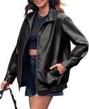 New Miladusa Womens Oversized Leather Jackets Faux Casual Zip Up Trendy Bomber Motorcycle Jacket with Pockets Black, Sz M! Retails $87+