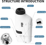 New Minilabsters Miniscope Kids, 60x-120x Pocket Microscope for Kids, with Led Lights, Portable Handheld Microscope for Children (White)