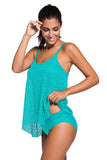 New Women Mint Lace Crochet Overlay Spaghetti Straps 2 PC Baby Doll Tankini Swimsuit Set Sz 3X