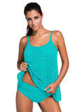 New Women Mint Lace Crochet Overlay Spaghetti Straps 2 PC Baby Doll Tankini Swimsuit Set Sz 3X