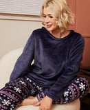 New MissShorthair Womens Ultra Comfy Fleece Lounge Top in Navy Sz XXL (TOP ONLY)
