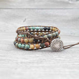 NEW Mixed Jasper Stone Beads Bohemian Style Leather Chakra Bracelet 6MM, Retails $42