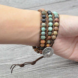 NEW Mixed Jasper Stone Beads Bohemian Style Leather Chakra Bracelet 6MM, Retails $42