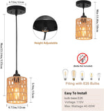 New Rattan Pendant Light 2 Pack with Hand-Woven Shade 4.7inch, Mini Rattan Light Fixture Wicker Pendant Lighting Kitchen Island, Boho Ceiling Hanging Lamp for Dining Room Kitchen Island Bed Room