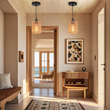 New Rattan Pendant Light 2 Pack with Hand-Woven Shade 4.7inch, Mini Rattan Light Fixture Wicker Pendant Lighting Kitchen Island, Boho Ceiling Hanging Lamp for Dining Room Kitchen Island Bed Room