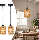 New Rattan Pendant Light 2 Pack with Hand-Woven Shade 4.7inch, Mini Rattan Light Fixture Wicker Pendant Lighting Kitchen Island, Boho Ceiling Hanging Lamp for Dining Room Kitchen Island Bed Room