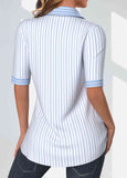 New MODLILY® Light Blue Patchwork Striped Half Sleeve Top, Sz XL Retails $53+