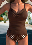 New Retails $56+ MODLILY® Surplice Polka Dot Dark Coffee Tankini Set Sz L