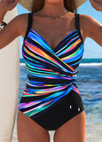 New Retails $57+ MODLILY® Surplice Dazzle Colorful Print Black One Piece Swimwear Sz XXL