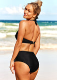 New Retails $54+ MODLILY DESIGN Black Lace Patchwork Decorative Button Bikini Set Black, Sz XXL