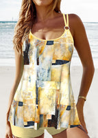 New MODLILY® Patchwork Geometric Print Light Yellow Tankini Set Sz 2X! Retails $59+