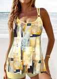 New MODLILY® Patchwork Geometric Print Light Yellow Tankini Set Sz 2X! Retails $59+