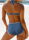 New MODLILY® Criss Cross Tie Back Denim Blue Bikini Set Sz M! Retails $55+
