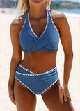 New MODLILY® Criss Cross Tie Back Denim Blue Bikini Set Sz M! Retails $55+
