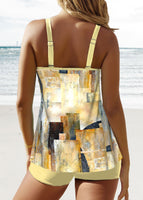 New MODLILY® Patchwork Geometric Print Light Yellow Tankini Set Sz 2X! Retails $59+