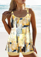 New MODLILY® Patchwork Geometric Print Light Yellow Tankini Set Sz 2X! Retails $59+