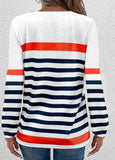 New Modlily Navy Button Multi Stripe Print Long Sleeve T Shirt Sz L