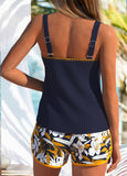 New Retails $63+ Patchwork Tropical Plants Print Navy Tankini Set Sz L