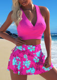 New Retails $60+ MODLILY® Criss Cross Floral Print Neon Rose Red Bikini Set Sz L
