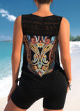 New Retails $60+MODLILY® Black Paisley Print Lace Stitching Tankini TOP ONLY! Sz XL