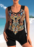 New Retails $60+MODLILY® Black Paisley Print Lace Stitching Tankini TOP ONLY! Sz XL