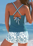 New Retails $61+ MODLILY® Criss Cross Random Floral Print Peacock Blue Tankini Set Sz M