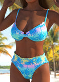 New MODLILY® Smocked Tropical Plants Print Sky Blue Bikini Set Sz M! Retails $54+