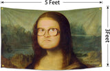 New Mona Lisa Flag Funny Poster Tapestry Durable Man Cave Wall Flag Pop Art Home Decoration with Brass Grommets 3x5 Feet Banner with 4 Brass Grommets for College Dorm Room Decor,Outdoor,Parties gifts