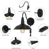 NEW MOOACE Plug in Wall Lights, Indoor Outdoor Wall Sconces, Gooseneck Barn Light, Vintage Farmhouse Wall Lamp-Black Base