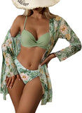 New 3 Piece Women's Swimsuit, Sexy Push Up Bikini Swimsuit Set with Cover Ups, High Waist Bikinis Beach Wear Bathing Suit Sz XL