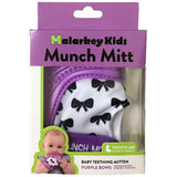 Malarkey Kids Patented Munch Mitt Baby Teething Mitten – Protects Hands from Chewing & Drool, Soothes Sore Gums, Sensory Toy, BPA-Free Teether Purple Bows