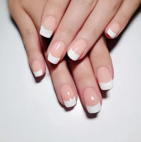24 pieces short French minimalist nails with 1 jelly and 1 nail file