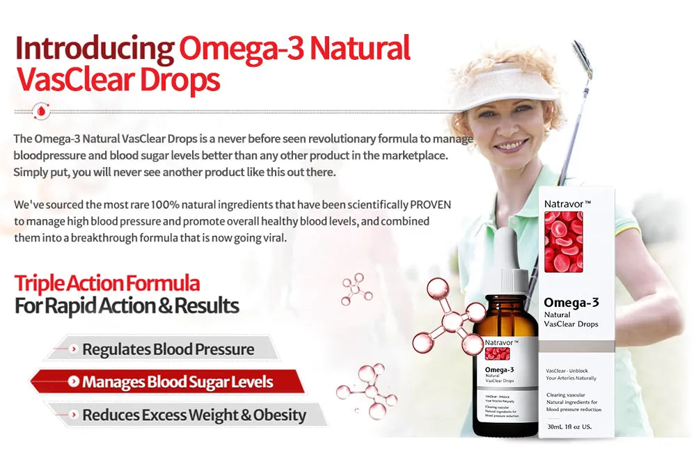 NEW Natravor Omega-3 Natural VasClear Drops,(1PCS) Solve All Your Blood Pressure Problems at Once! No side effects, safe for long term use - BB: 01/14/25