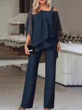 NEW Navy Cold Shoulder Ruffled Tiered Top and Pants Two Piece Set - Sz XL - Retails $104+