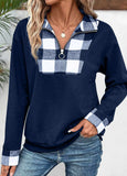 New Navy Patchwork Plaid Long Sleeve Turn Down Collar Sweatshirt Sz XXL Retails $51+