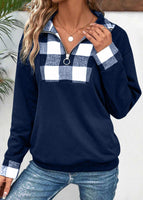 New Navy Patchwork Plaid Long Sleeve Turn Down Collar Sweatshirt Sz XXL Retails $51+