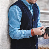 New Mens Retro Old Time Corduroy Vest in Navy Fits M/L