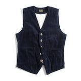 New Mens Retro Old Time Corduroy Vest in Navy Fits M/L