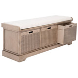 New assembled Wayfair Nelsen Upholstered Storage Bench  with 3 spacious basket drawers by Red Barrel Studio Retails $599+