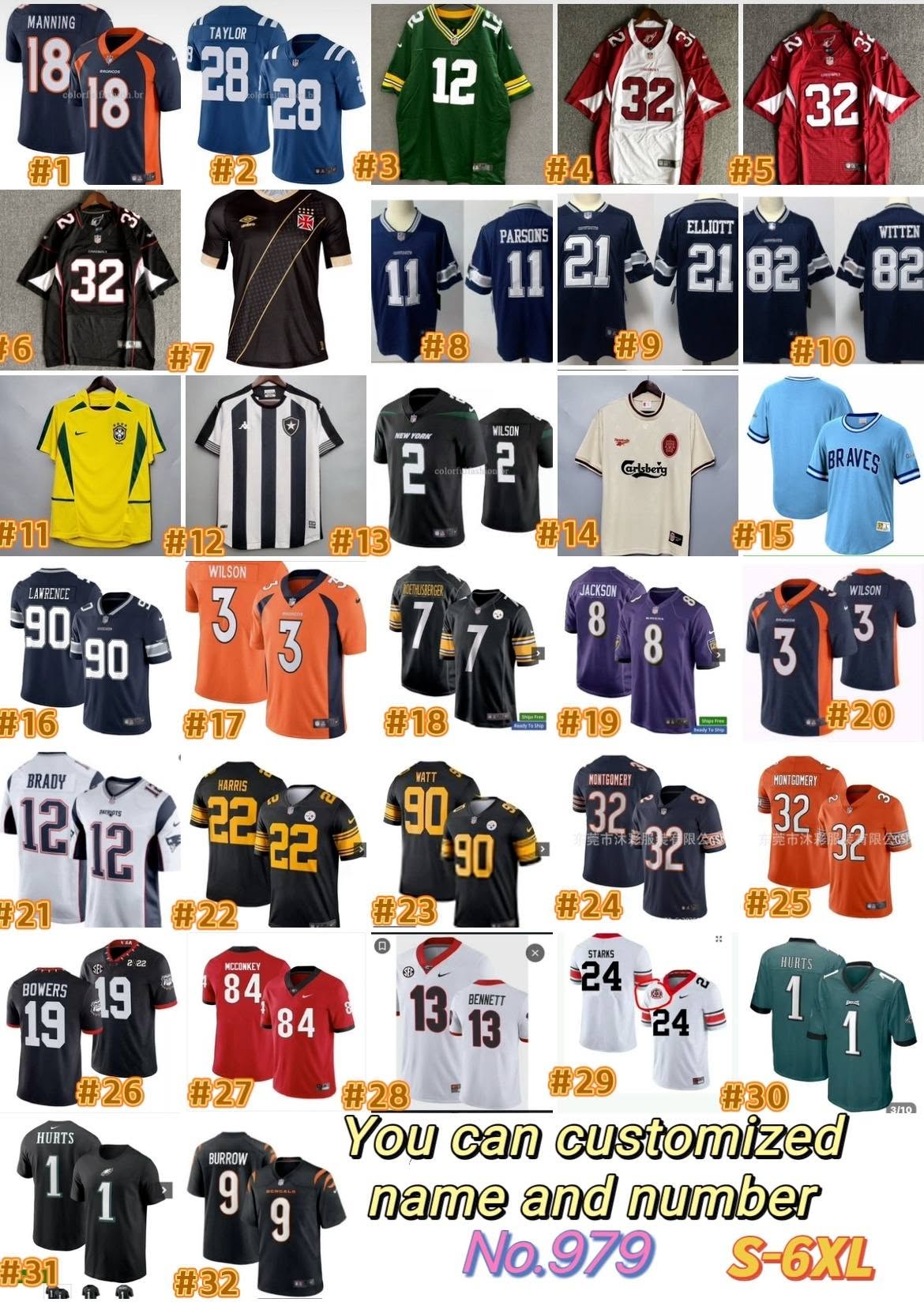 NFL jerseys No.97934 32 colours Size S-6XL $55 Customize name & number, Tax included!!