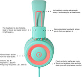 New Retails $53+ noot products Kids Headphones K11 Foldable Stereo Tangle-Free 5ft Long Cord 3.5mm Jack Plug in Wired On-Ear Headset (Mint/Coral)