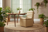 Retails $875+ New in box Wayfair Ultra Comfortable Contoured Soft Faux Leather WHEELED SIDE CHAIR/DINING CHAIR - COPLEY LATTE By Hokku Designs